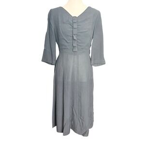 Mynette Charcoal Gray Ruched Midi Dress 3/4 Sleeve Pleated Size 16.5 Vintage